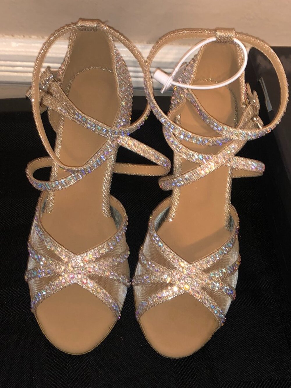 DanceandSway AB Rhinestone Cross Strap Latin Dance Heels 8.5